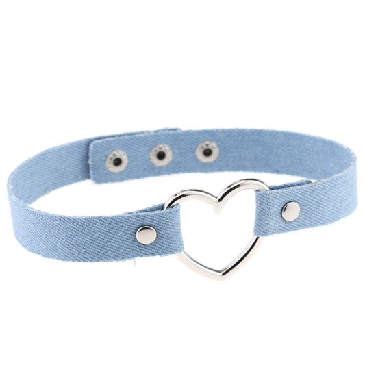 Denim Heart Choker Necklace - Denim Light Blue - Punk Lovers