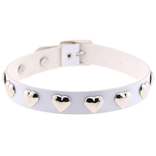 Punk Heart Rivet Leather Choker - White - Punk Lovers