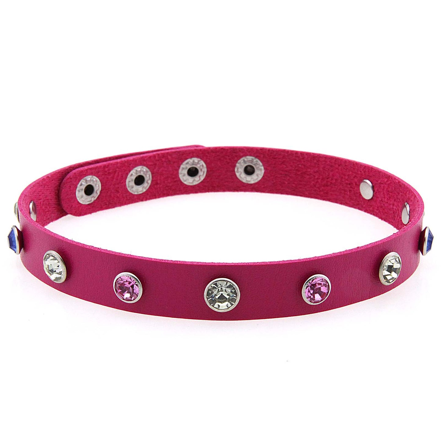 Punk Rivet Leather Choker - 玫红色