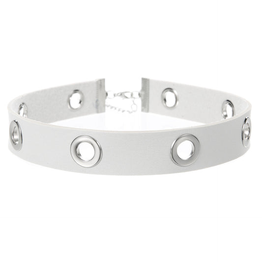 Punk Hollow Breathable Leather Choker - White - Punk Lovers