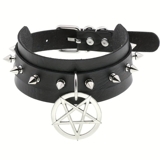 Punk Spikes and Pentagram Collar