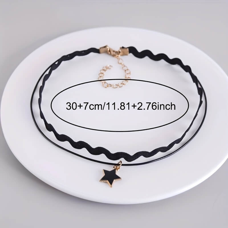 Vintage Gothic Star Pendant Necklace with Black Chain