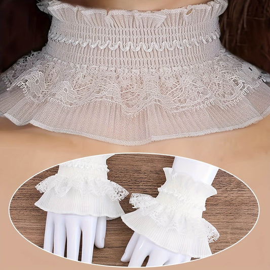 Vintage Elegant Solid Color Lace Elastic Detachable Collar