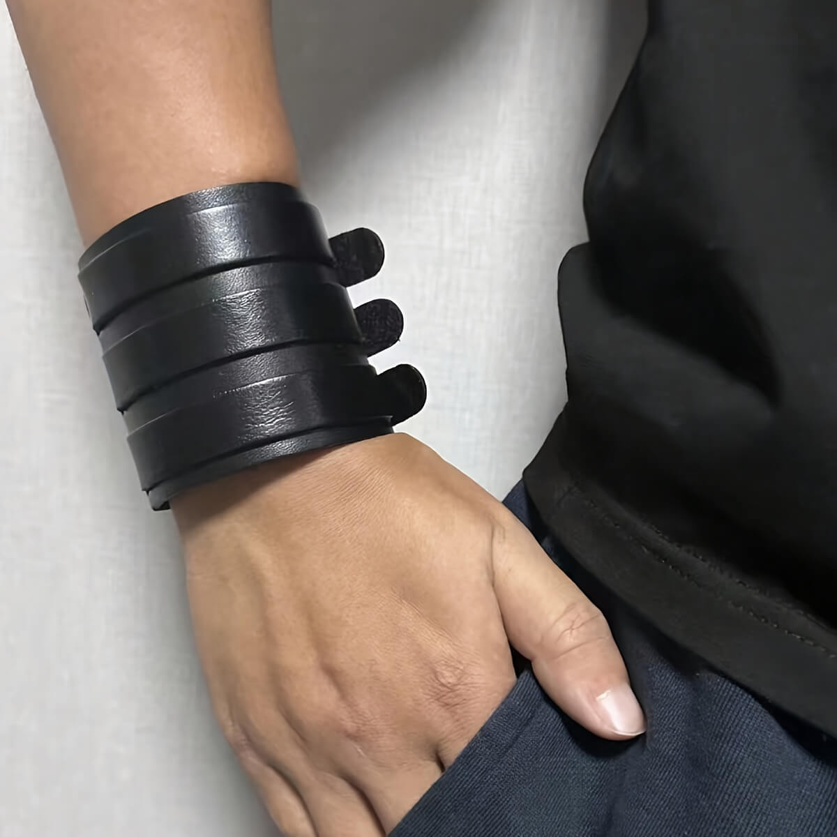 Punk Layer Wide PU Leather Bracelet - Punk Lovers