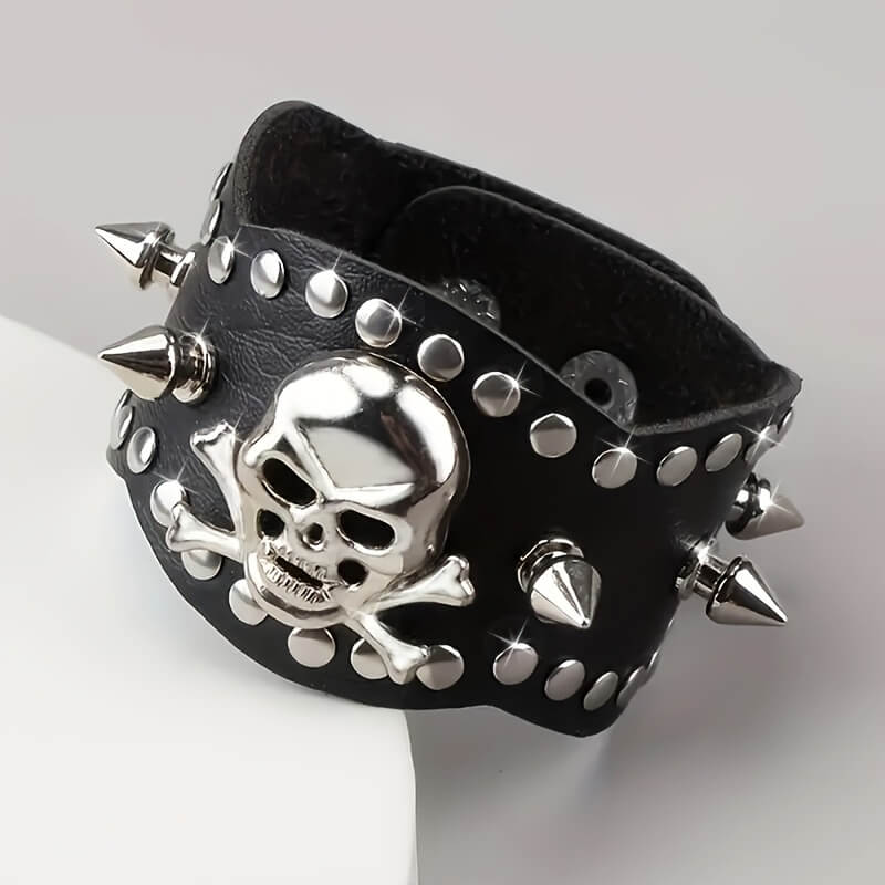 Hip Hop Skull & Crossbones Faux Leather Bracelet