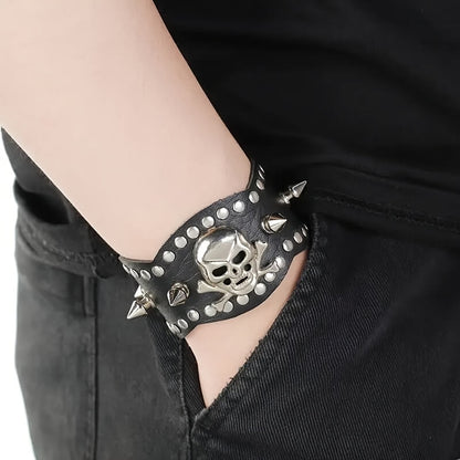 Hip Hop Skull & Crossbones Faux Leather Bracelet