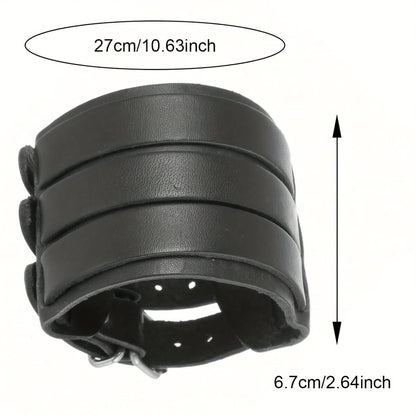 Punk Layer Wide PU Leather Bracelet - Punk Lovers