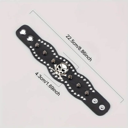 Hip Hop Skull & Crossbones Faux Leather Bracelet