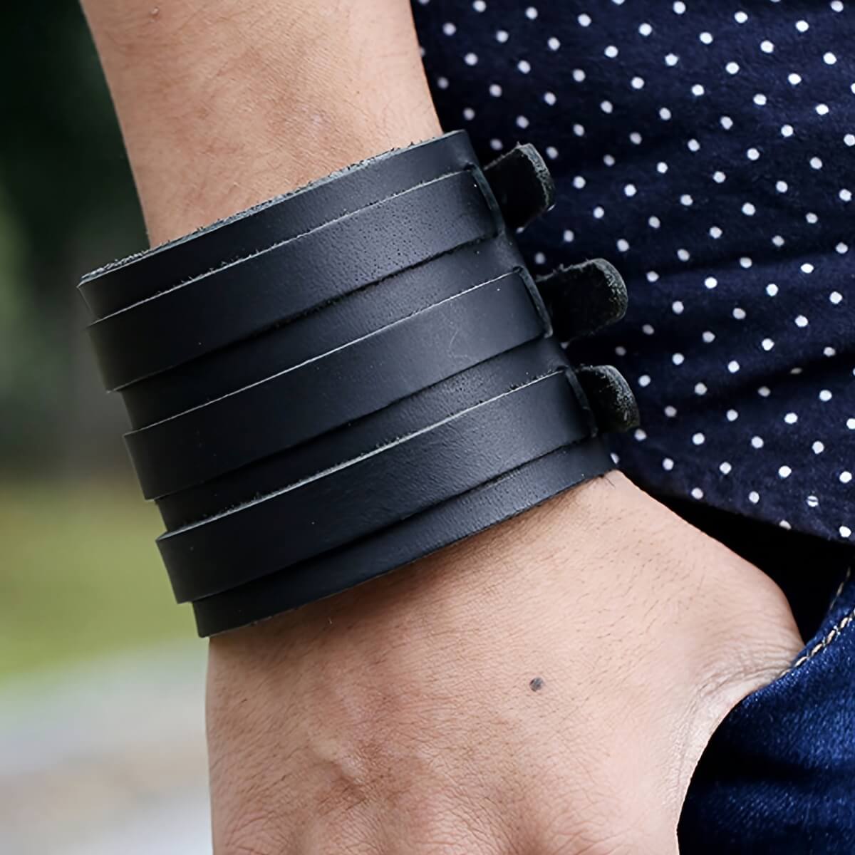Punk Layer Wide PU Leather Bracelet - Punk Lovers