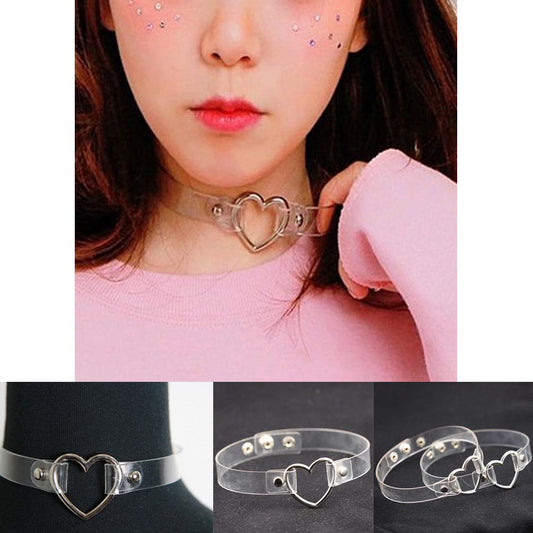 Punk Rivet Laser Luminous Choker - Transparent Heart | Punk Lovers