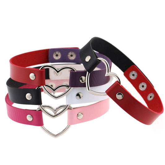 Dark Gothic Triple Circle Leather Choker - 黑色+粉色 | Punk Lovers