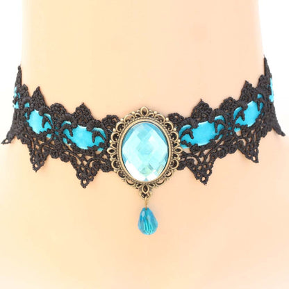 Vintage Lace Gemstone Choker - Sky Blue - Punk Lovers