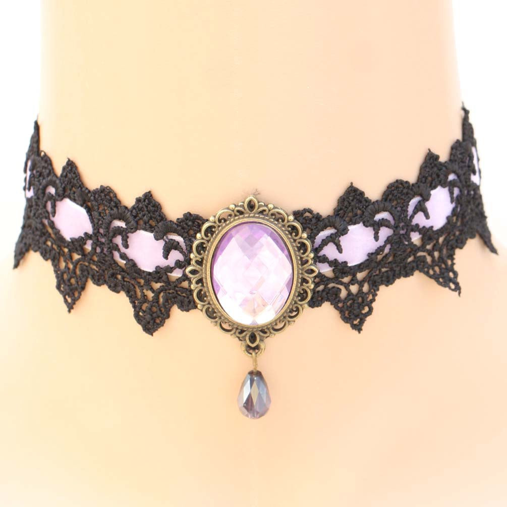 Vintage Lace Gemstone Choker - Lavender - Punk Lovers