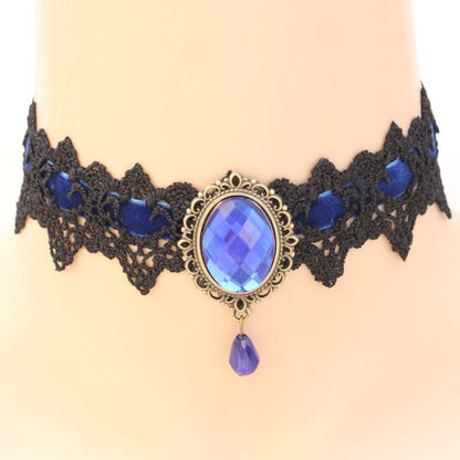 Vintage Lace Gemstone Choker - Blue - Punk Lovers
