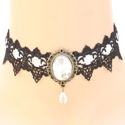 Vintage Lace Gemstone Choker - White - Punk Lovers