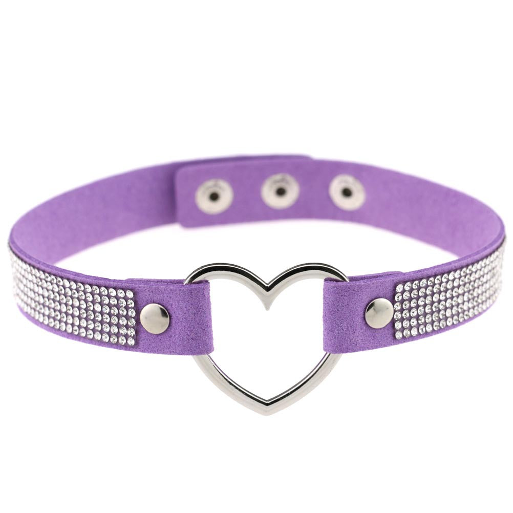 Japanese Soft Girl Heart Rhinestone Choker - Lavender - Punk Lovers