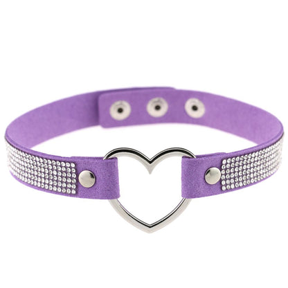 Japanese Soft Girl Heart Rhinestone Choker - Lavender - Punk Lovers