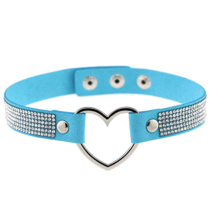 Japanese Soft Girl Heart Rhinestone Choker - Light Blue - Punk Lovers