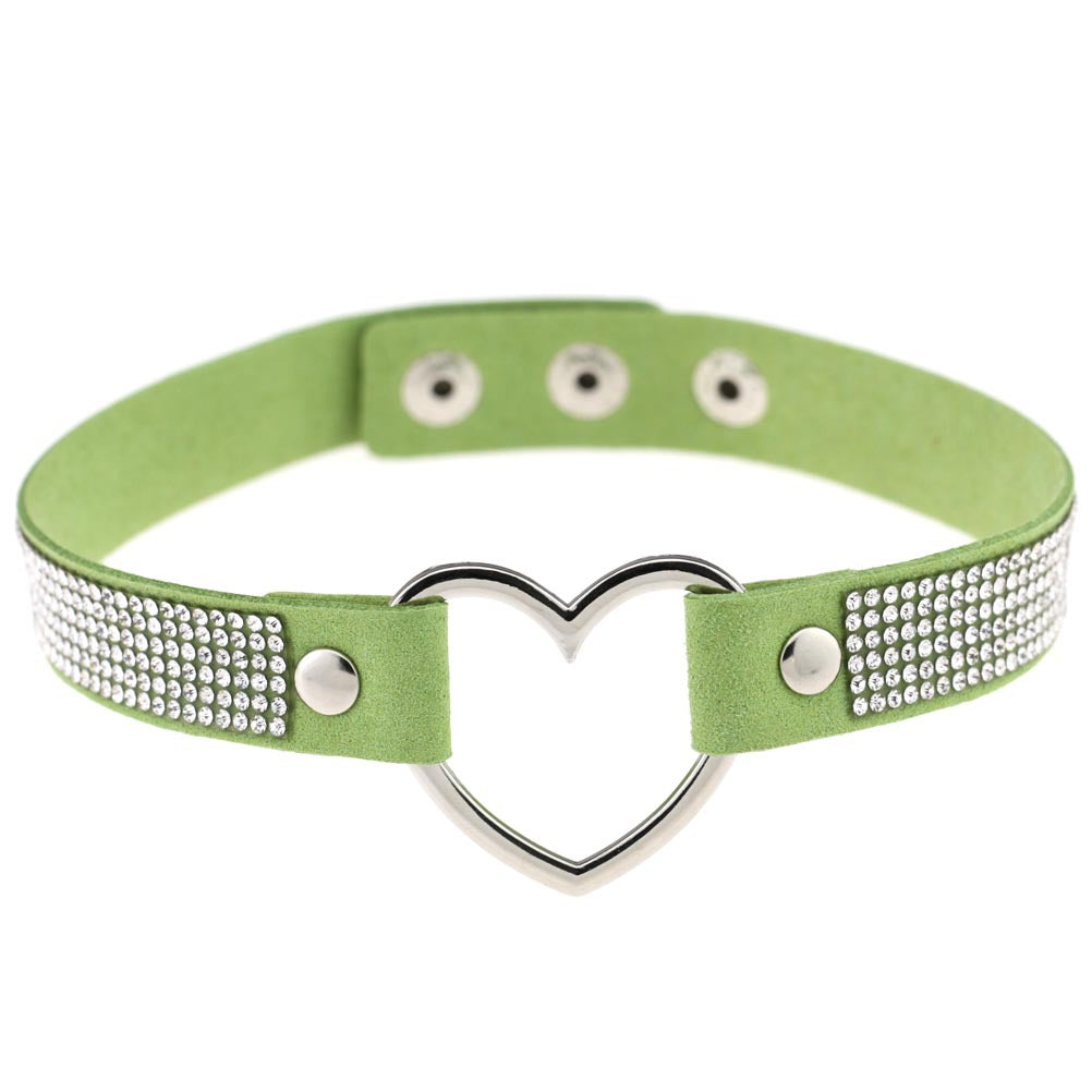 Japanese Soft Girl Heart Rhinestone Choker - Green - Punk Lovers