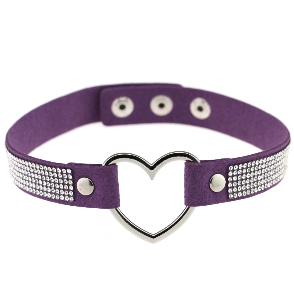 Japanese Soft Girl Heart Rhinestone Choker - Deep Purple - Punk Lovers