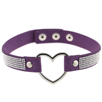 Japanese Soft Girl Heart Rhinestone Choker - Deep Purple - Punk Lovers