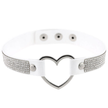 Japanese Soft Girl Heart Rhinestone Choker - White - Punk Lovers