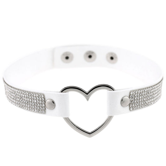 Japanese Soft Girl Heart Rhinestone Choker - White - Punk Lovers