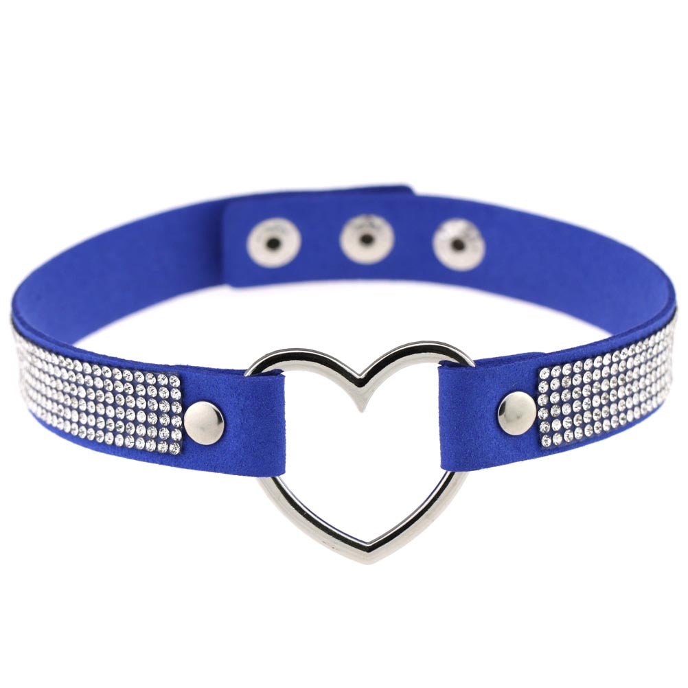 Japanese Soft Girl Heart Rhinestone Choker - Blue - Punk Lovers