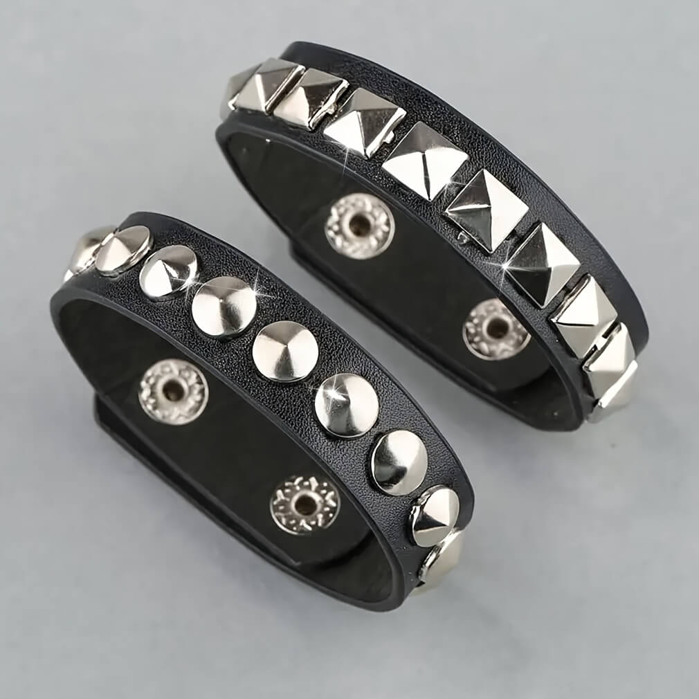 2 Pcs Square And Round Rivet Bracelets - Punk Lovers