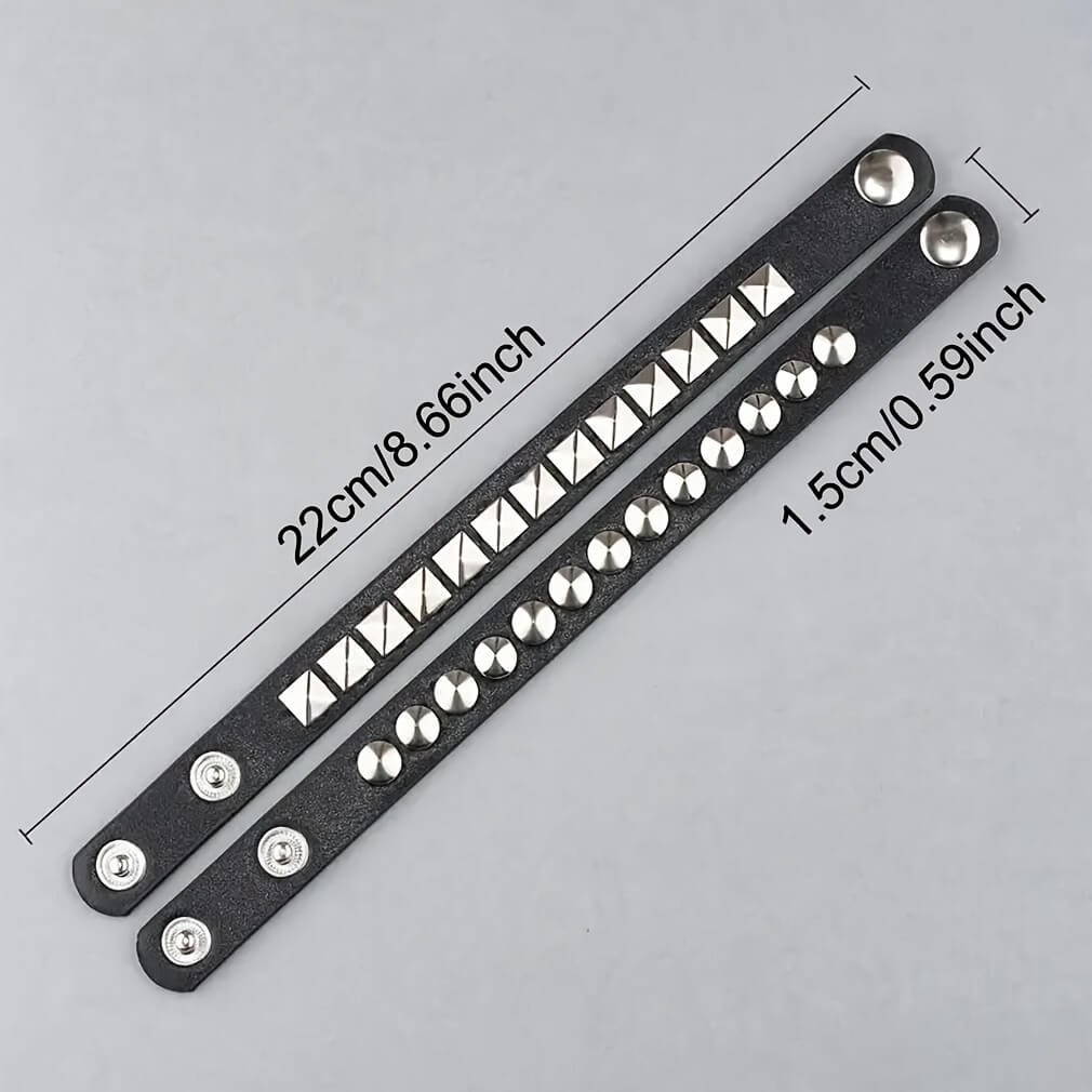 2 Pcs Square And Round Rivet Bracelets - Punk Lovers