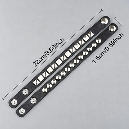 2 Pcs Square And Round Rivet Bracelets - Punk Lovers