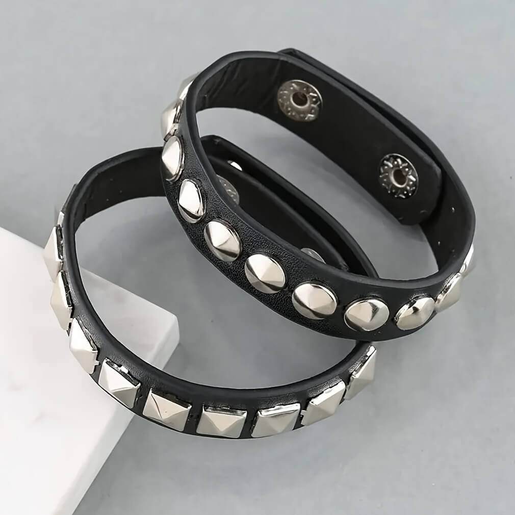 2 Pcs Square And Round Rivet Bracelets - Punk Lovers