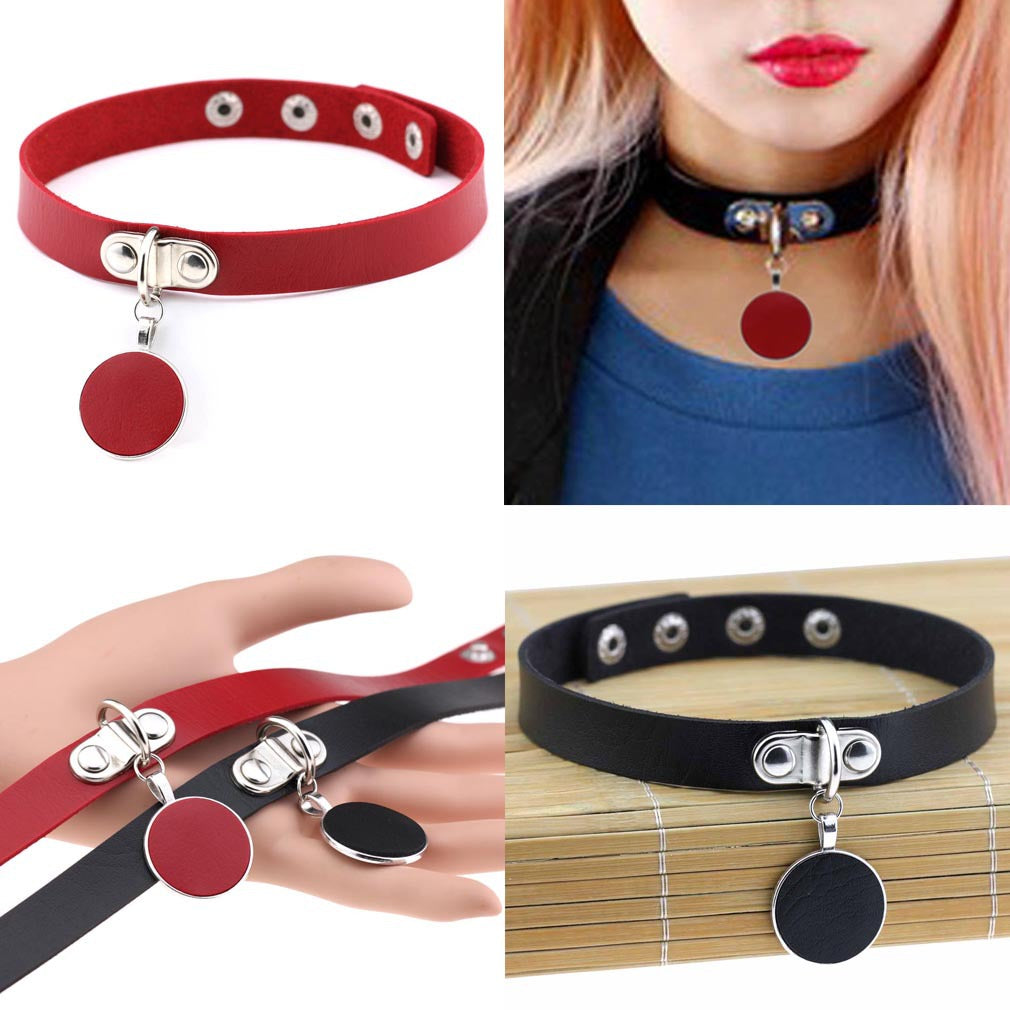 Punk Chain Link Leather Choker Necklace - Yellow | Punk Lovers