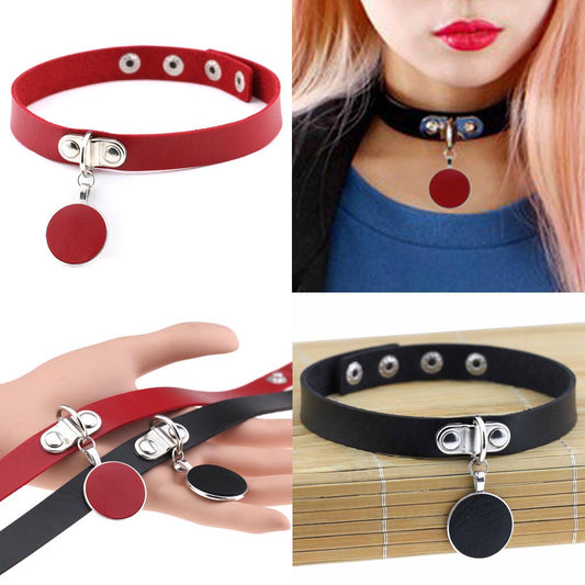 Punk Chain Link Leather Choker Necklace - Yellow | Punk Lovers