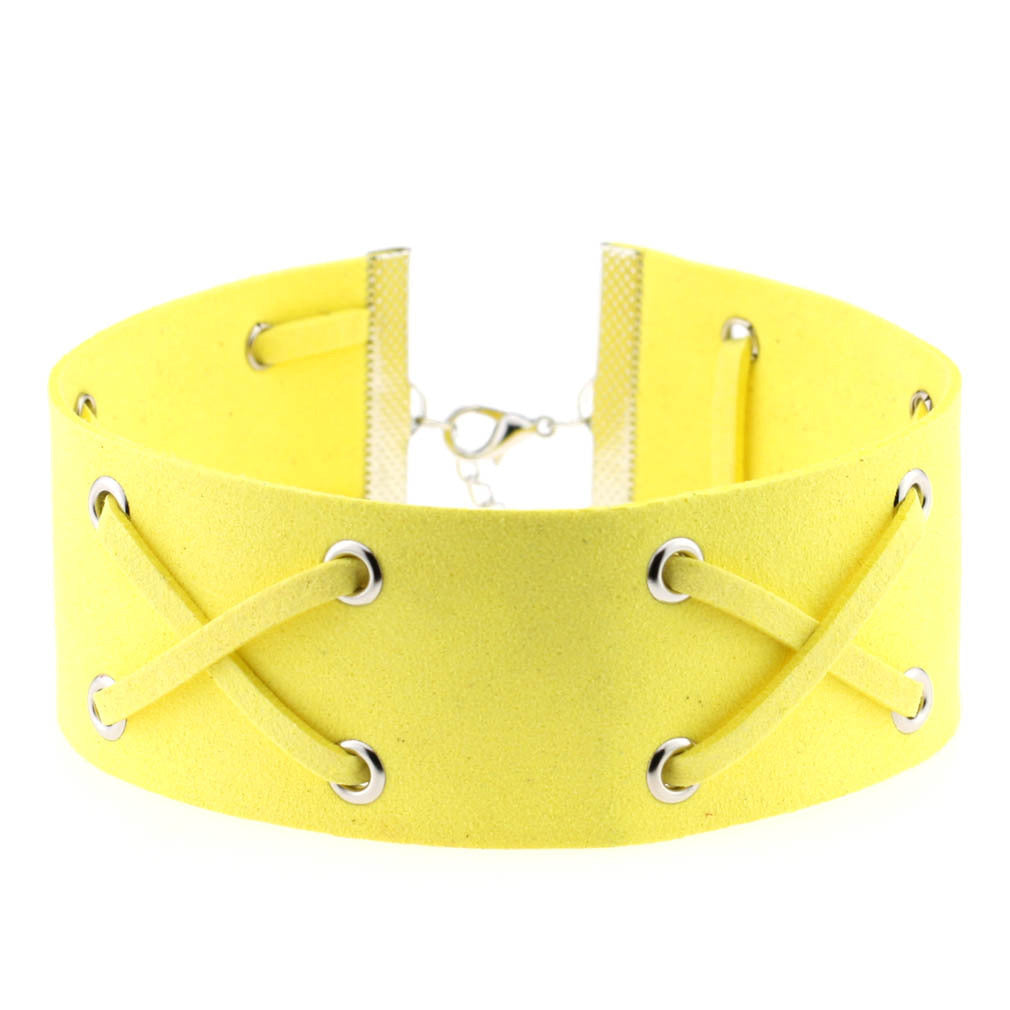 Korean Velvet Cross Tie Choker - Yellow - Punk Lovers