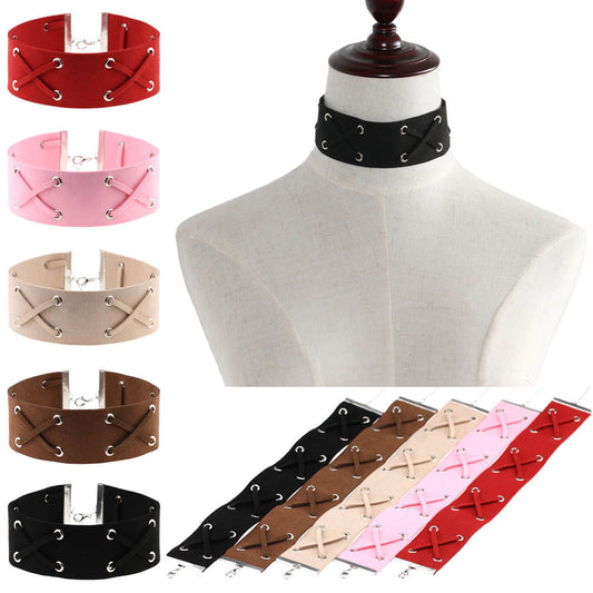 Korean Velvet Cross Tie Choker - Punk Lovers Gothic Jewelry