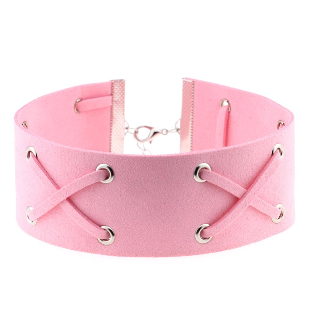 Korean Velvet Cross Tie Choker - Pink - Punk Lovers