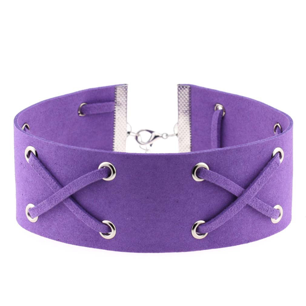 Korean Velvet Cross Tie Choker - Purple - Punk Lovers