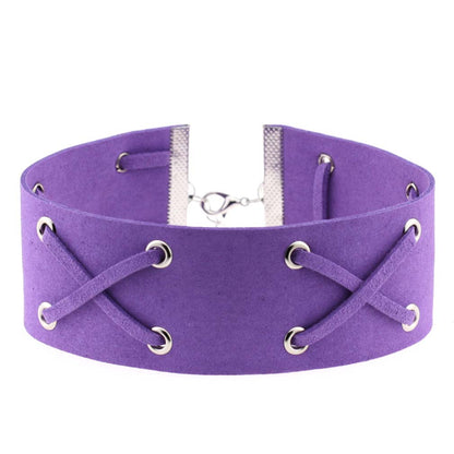 Korean Velvet Cross Tie Choker - Purple - Punk Lovers