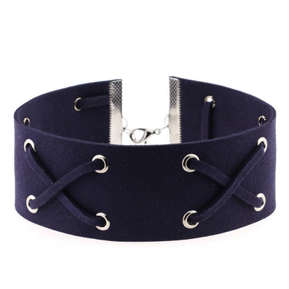 Korean Velvet Cross Tie Choker - Deep Blue - Punk Lovers