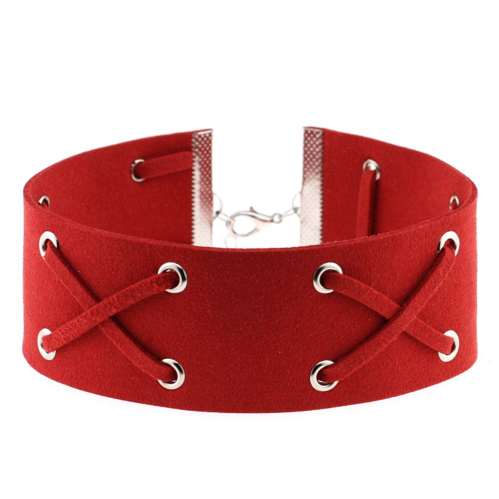 Korean Velvet Cross Tie Choker - Red - Punk Lovers