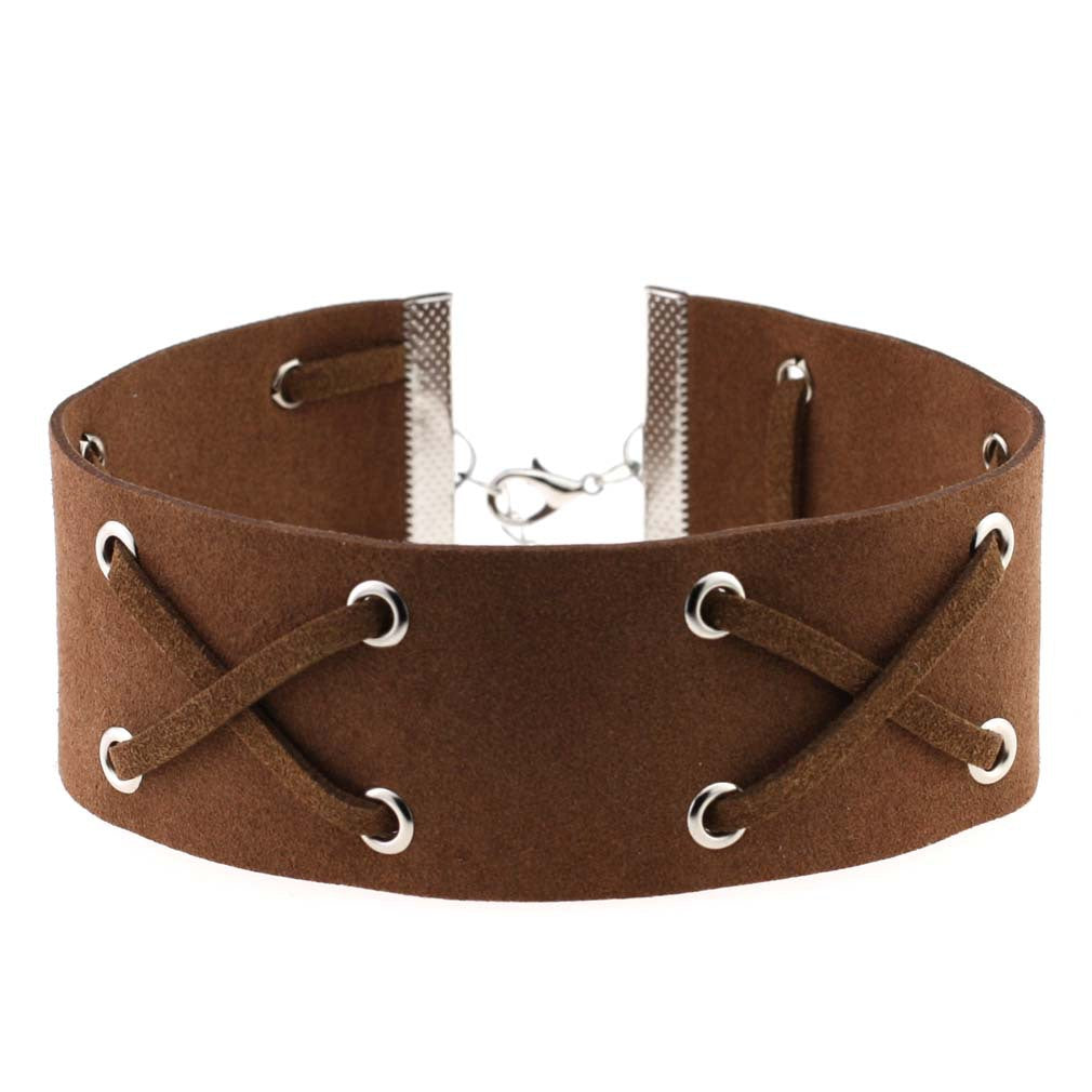 Korean Velvet Cross Tie Choker - Coffee - Punk Lovers