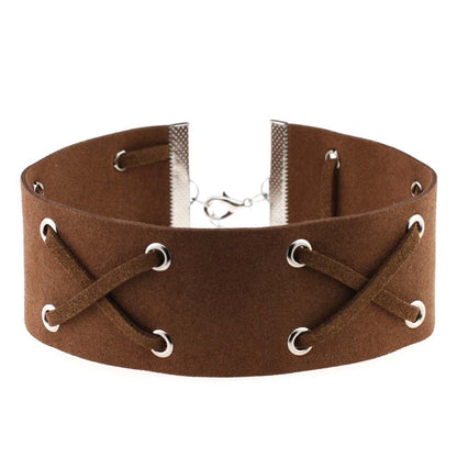 Korean Velvet Cross Tie Choker - Coffee - Punk Lovers