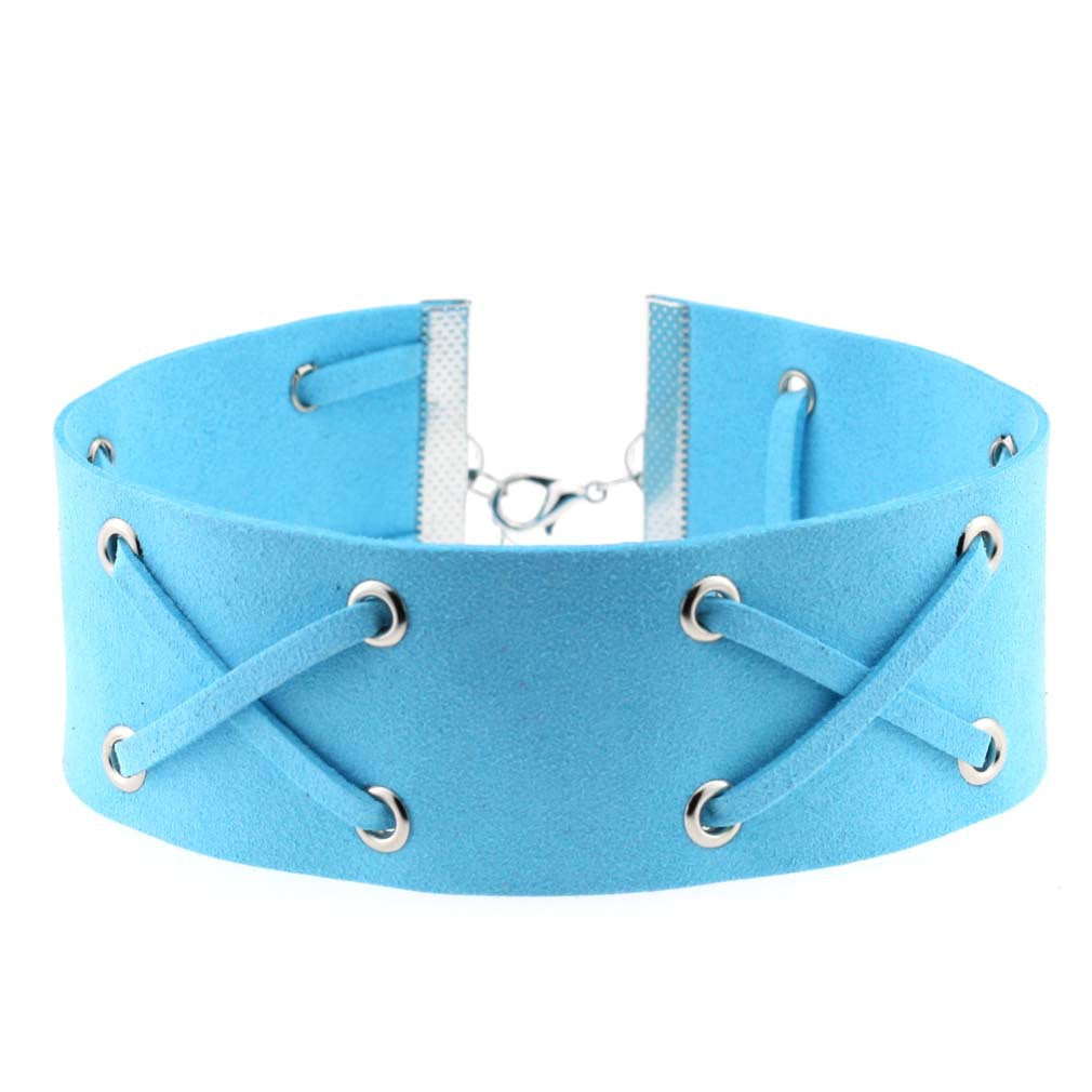 Korean Velvet Cross Tie Choker - Light Blue - Punk Lovers