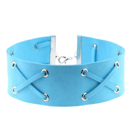 Korean Velvet Cross Tie Choker - Light Blue - Punk Lovers