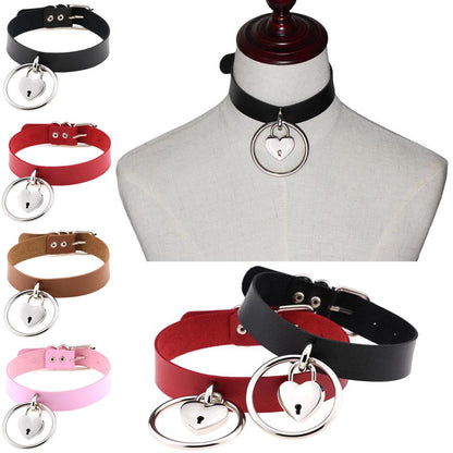 Punk Big Ring Heart Lock Choker - Punk Lovers Gothic Jewelry