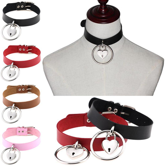 Punk Big Ring Heart Lock Choker - Punk Lovers Gothic Jewelry