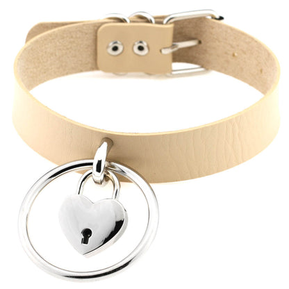 Punk Big Ring Heart Lock Choker - Beige - Punk Lovers
