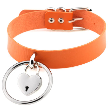Punk Big Ring Heart Lock Choker - Orange - Punk Lovers