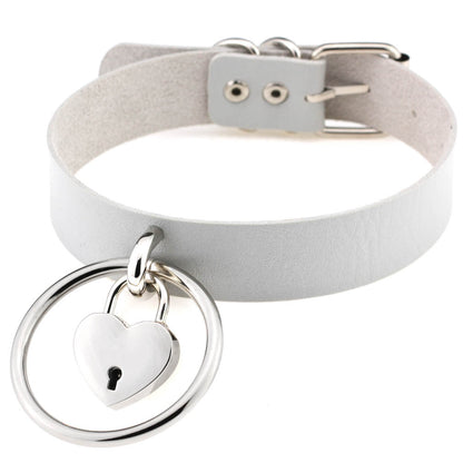 Punk Big Ring Heart Lock Choker - Silver - Punk Lovers